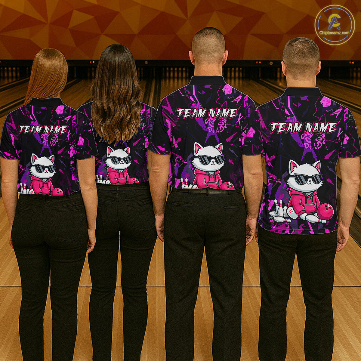 Custom Funny Cat Bowling Bowling Jersey for Women Bowling Team Shirts Polo & 1/4 Zip HNT194