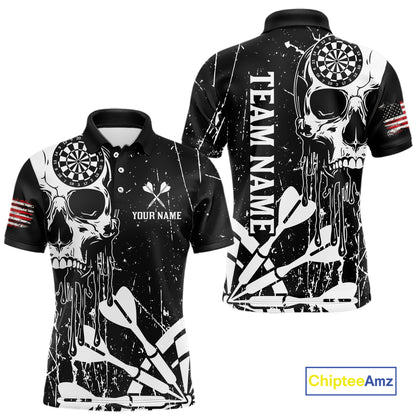 Custom White Skull Darts Board Dart Shirts for Men Darts Team Jerseys Polo & 1/4 Zip NNT133