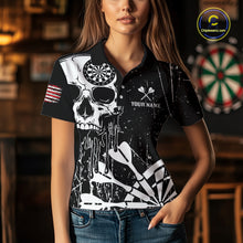 Load image into Gallery viewer, Custom White Skull Darts Board Dart Shirts for Women Darts Team Jerseys Polo &amp; 1/4 Zip NNT133