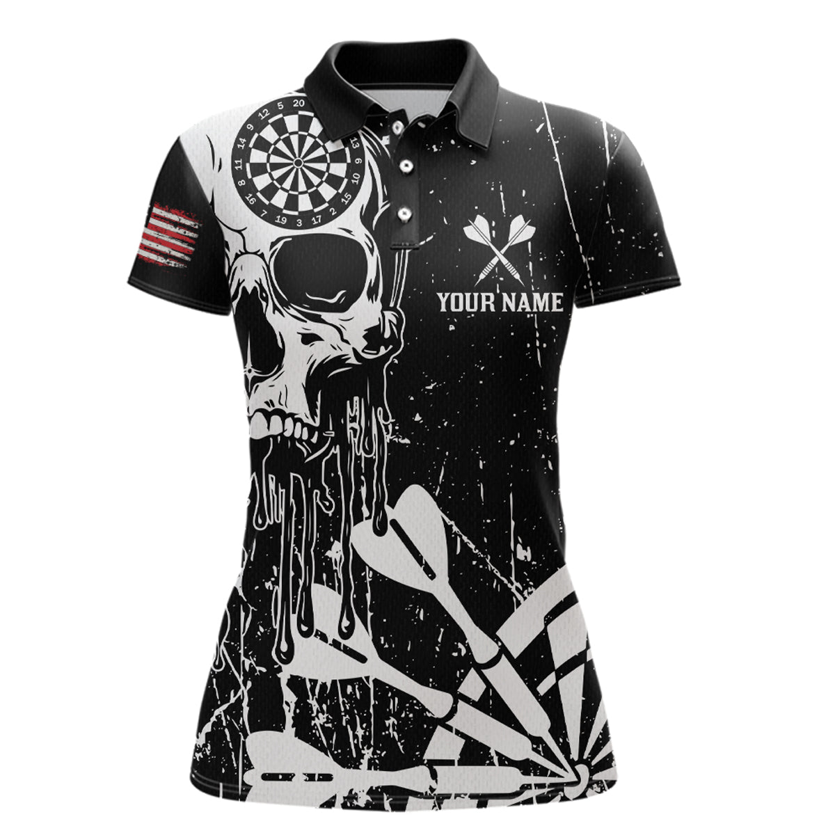 Custom White Skull Darts Board Dart Shirts for Women Darts Team Jerseys Polo & 1/4 Zip NNT133