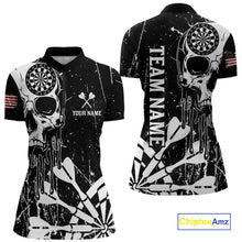 Load image into Gallery viewer, Custom White Skull Darts Board Dart Shirts for Women Darts Team Jerseys Polo &amp; 1/4 Zip NNT133