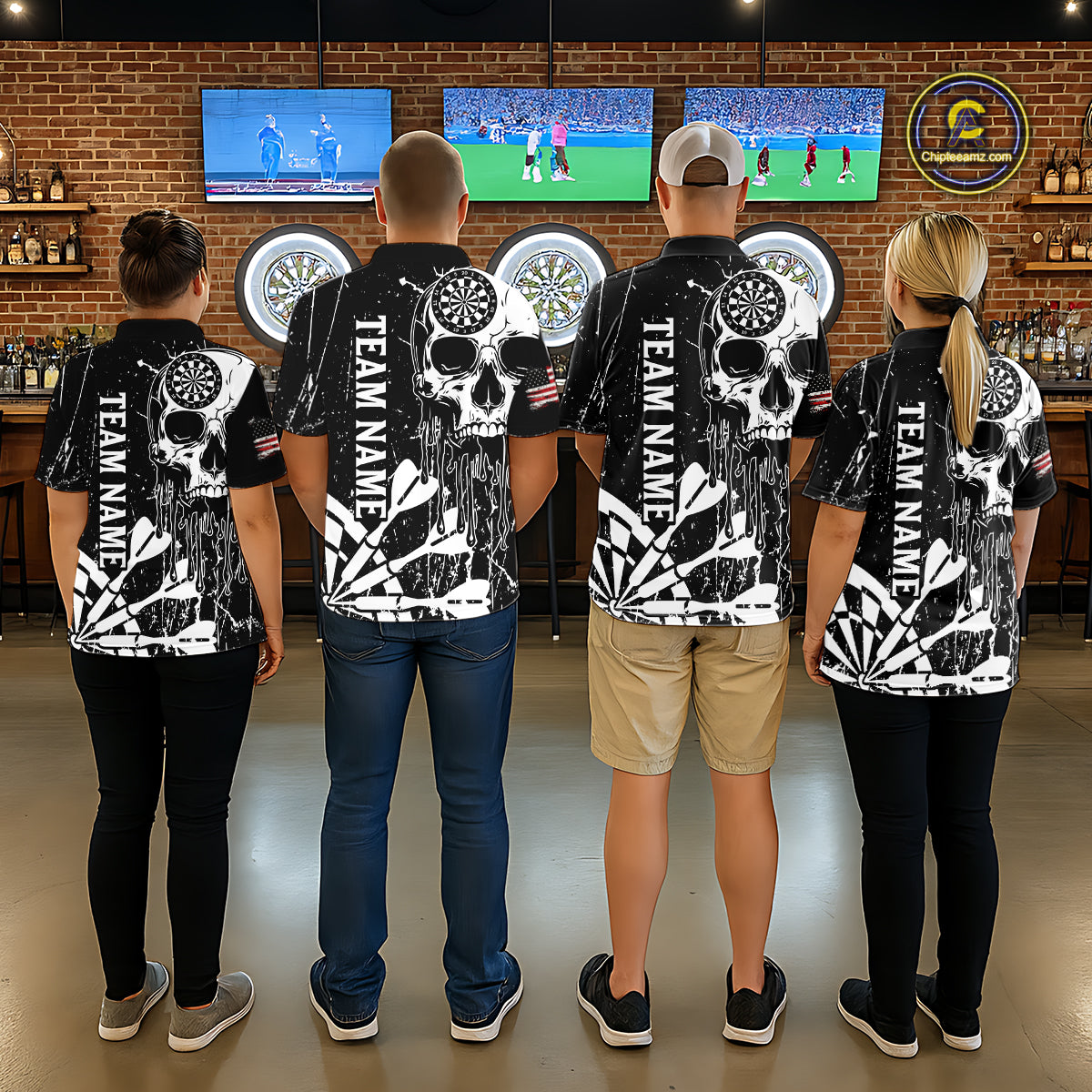 Custom White Skull Darts Board Dart Shirts for Women Darts Team Jerseys Polo & 1/4 Zip NNT133
