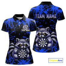 Load image into Gallery viewer, Custom Blue Raccoon Funny Dart Shirt Dart Team Jersey for Women Dartboard Polo &amp; 1/4 Zip Shirts NNT170