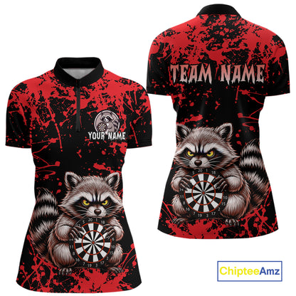 Custom Red Raccoon Funny Dart Shirt Dart Team Jersey for Women Dartboard Polo & 1/4 Zip Shirts NNT170