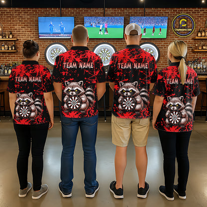 Custom Red Raccoon Funny Dart Shirt Dart Team Jersey for Men Dartboard Polo & 1/4 Zip Shirts NNT170