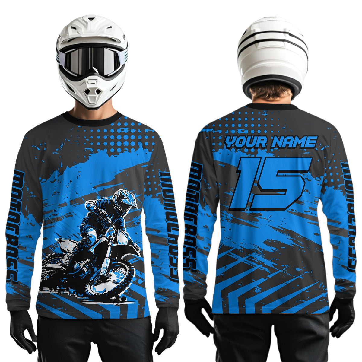Personalized Blue Motocross Shirts Off-Road Dirt Bike Shirt Kid Men Women UPF30+ DNT16