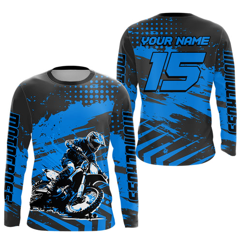 Personalized Blue Motocross Shirts Off-Road Dirt Bike Shirt Kid Men Women UPF30+ DNT16