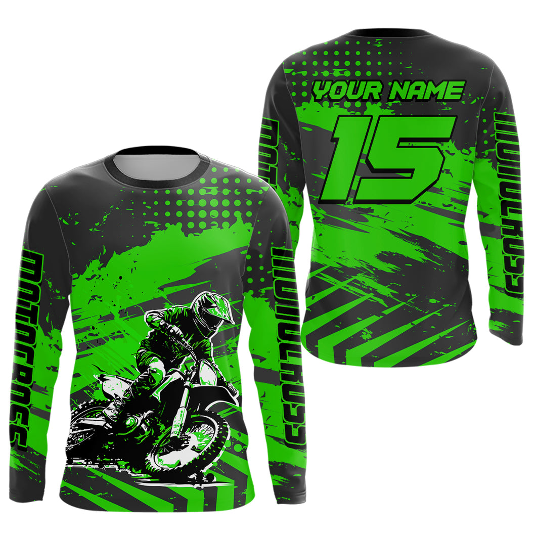 Personalized Green Motocross Shirts Off-Road Dirt Bike Shirt Kid Men Women UPF30+ DNT16