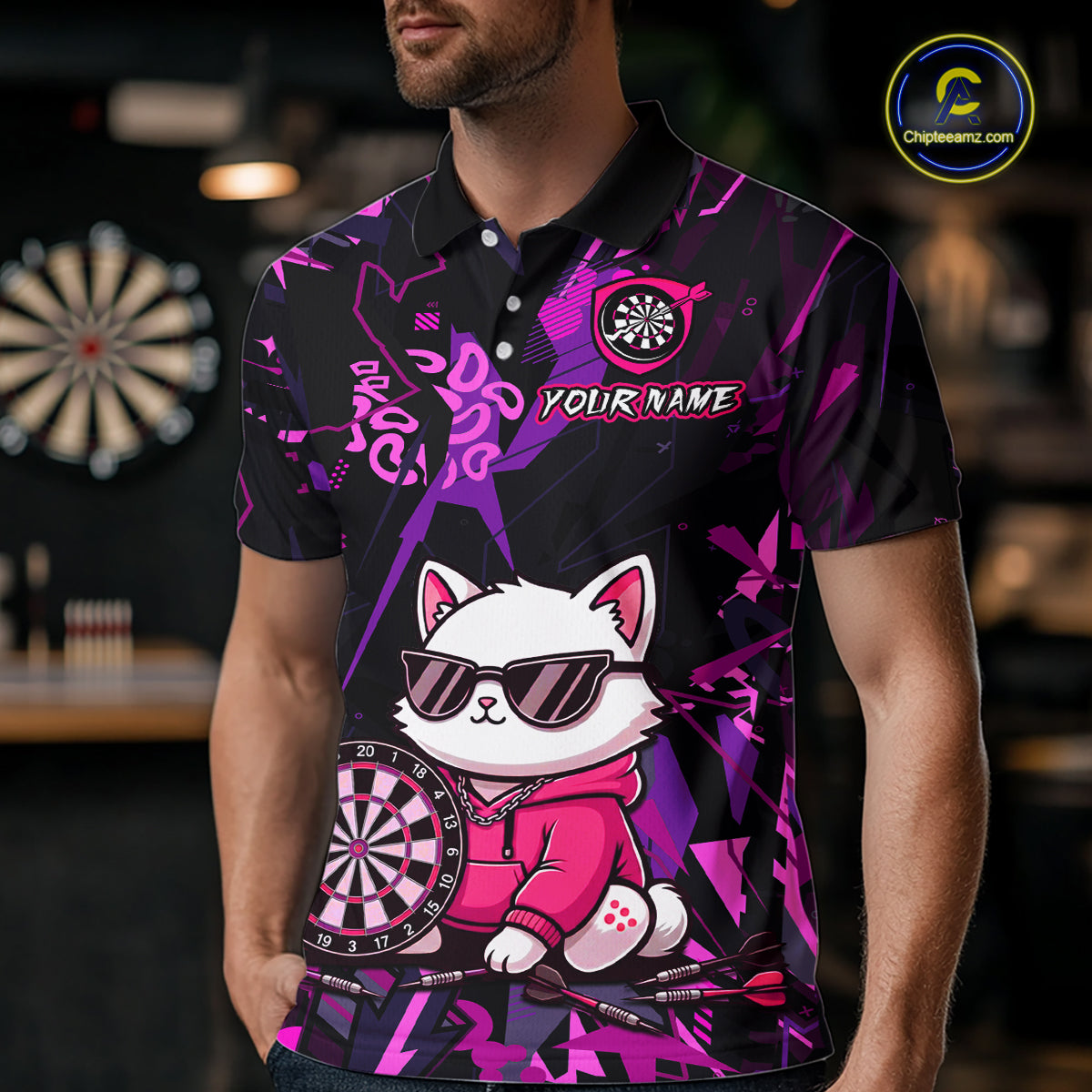 Custom Funny Cat Dart Shirts For Men Dart Board Gifts Darts Team Jerseys Dart League NNT153