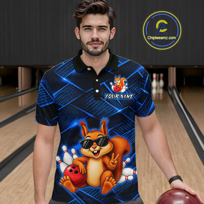 Blue Squirrel Funny Custom Bowling Jersey for Men Bowling Team Shirts Bowling League HNT304
