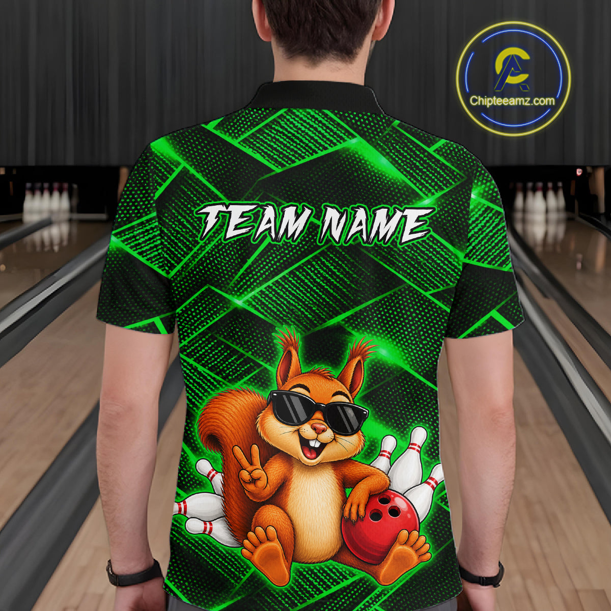 Green Squirrel Funny Custom Bowling Jersey for Men Bowling Team Shirts Bowling League HNT304