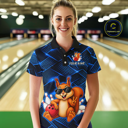 Blue Squirrel Funny Custom Bowling Jersey for Women Bowling Team Shirts Bowling League HNT304