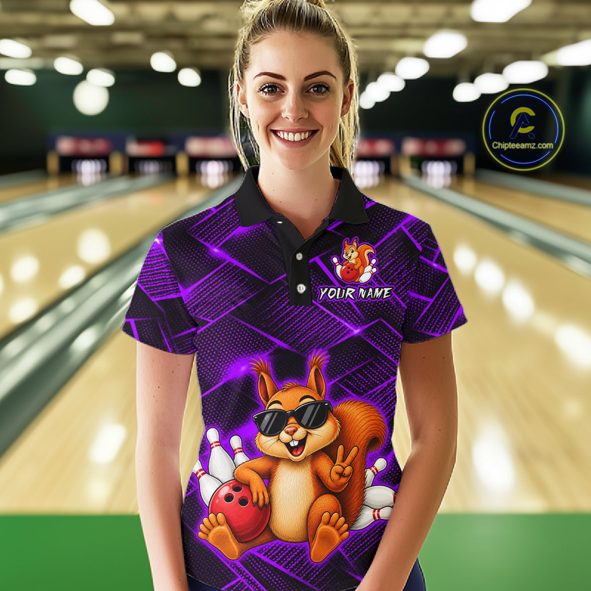 Purple Squirrel Funny Custom Bowling Jersey for Women Bowling Team Shirts Bowling League HNT304