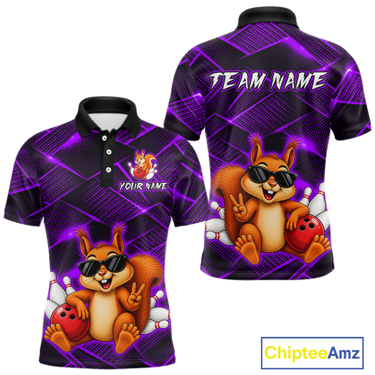 Purple Squirrel Funny Custom Bowling Jersey for Men Bowling Team Shirts Bowling League HNT304