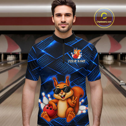 Blue Squirrel Funny Custom Bowling Jersey for Men Bowling Team Shirts Bowling League HNT304