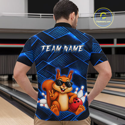 Blue Squirrel Funny Custom Bowling Jersey for Men Bowling Team Shirts Bowling League HNT304