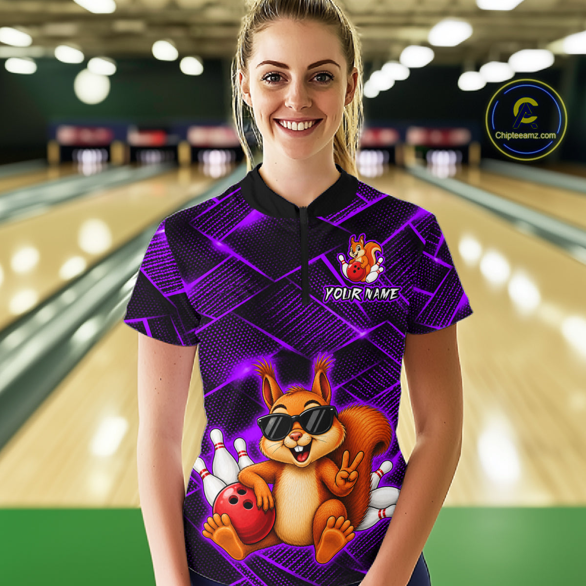 Purple Squirrel Funny Custom Bowling Jersey for Women Bowling Team Shirts Bowling League HNT304