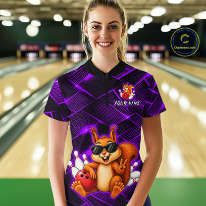 Purple Squirrel Funny Custom Bowling Jersey for Women Bowling Team Shirts Bowling League HNT304