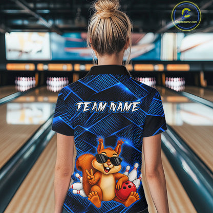 Blue Squirrel Funny Custom Bowling Jersey for Women Bowling Team Shirts Bowling League HNT304