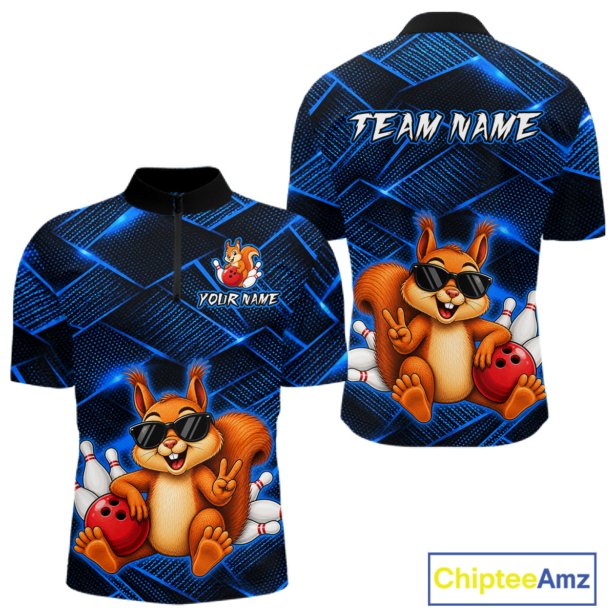 Blue Squirrel Funny Custom Bowling Jersey for Men Bowling Team Shirts Bowling League HNT304