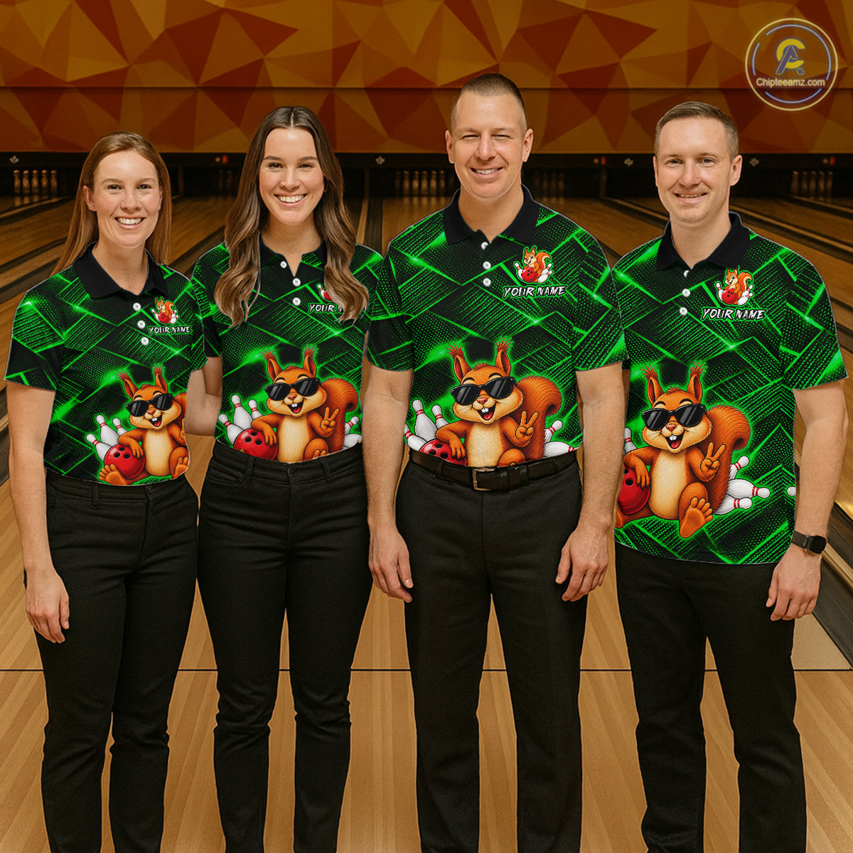 Green Squirrel Funny Custom Bowling Jersey for Men Bowling Team Shirts Bowling League HNT304