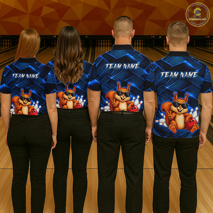 Blue Squirrel Funny Custom Bowling Jersey for Men Bowling Team Shirts Bowling League HNT304