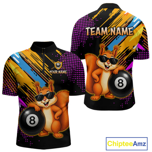 Custom Squirrel 8 Ball Billiard Shirts for Men Billiard Team Jerseys Billiard League Polo & 1/4 Zip NNT285