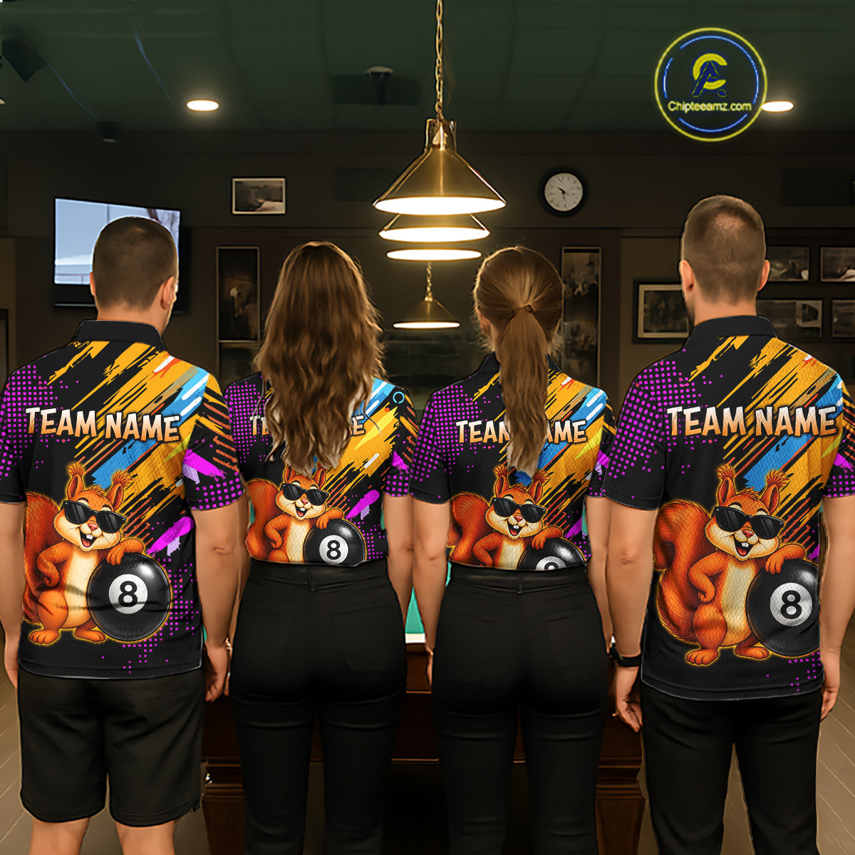 Custom Squirrel 8 Ball Billiard Shirts for Men Billiard Team Jerseys Billiard League Polo & 1/4 Zip NNT285