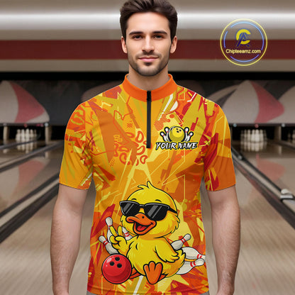 Custom Yellow Funny Duck Bowling Jersey for Men Bowling Uniform Polo & 1/4 Zip Bowling Team Shirts HNT236