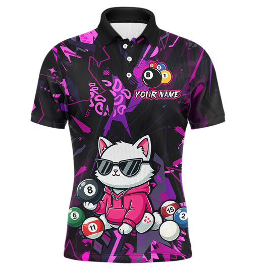 Custom Pink Cat Funny 8 Ball Pool Shirts Billiard Shirt for Men Billiard Team Jersey League NNT175