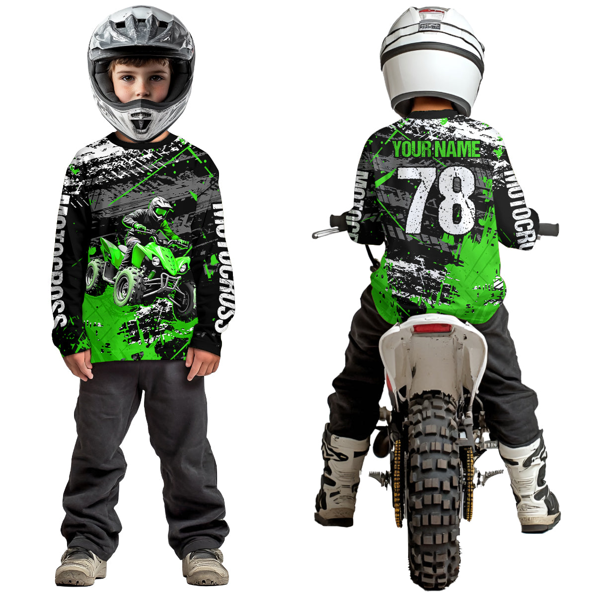 Custom Green Off-Road Quad Bike Shirt Youth ATV Motocross Shirts Kid Men Women UPF30+ DNT78