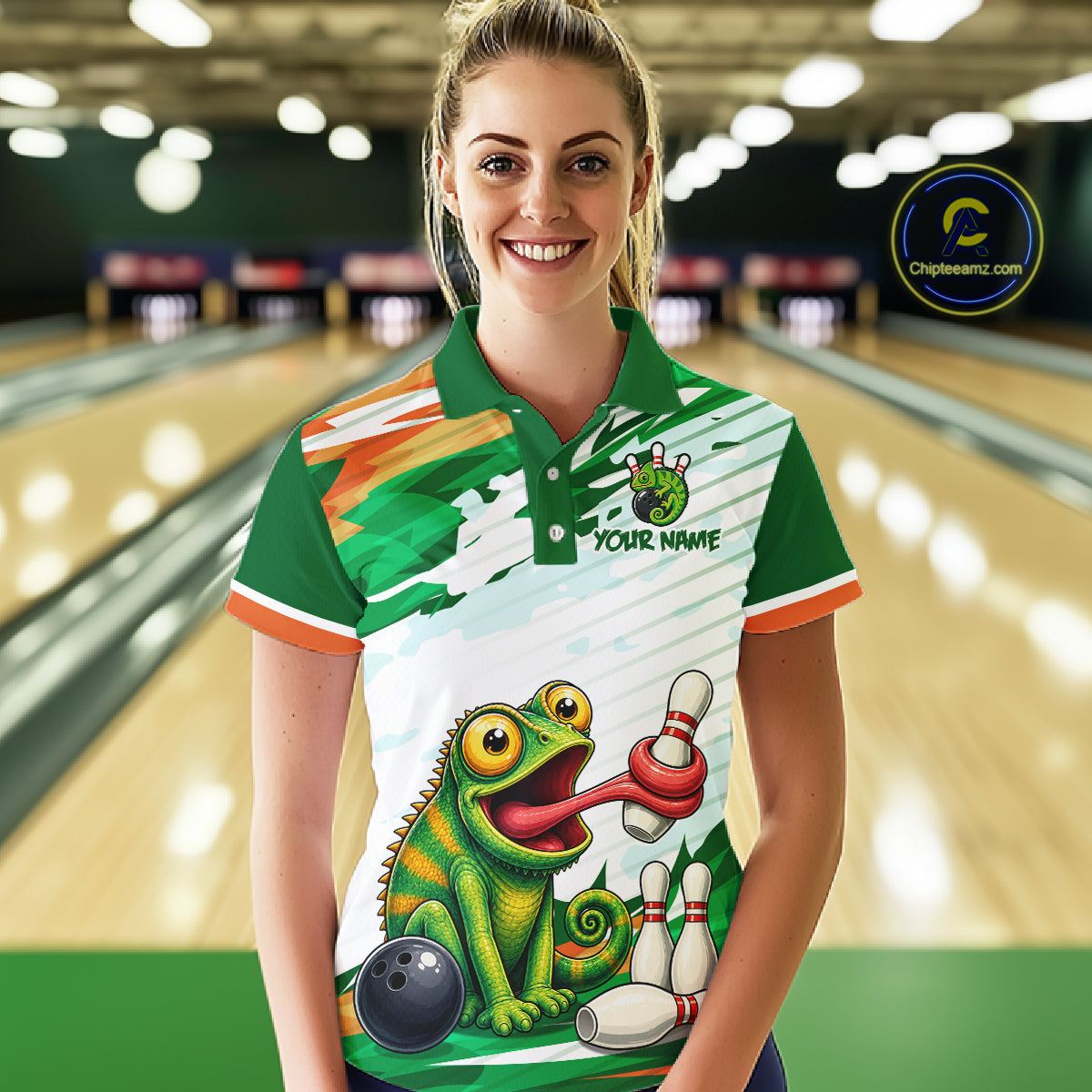 Custom Funny Chameleon Bowling Jersey for Women Bowling Team Shirts Bowling League HNT308