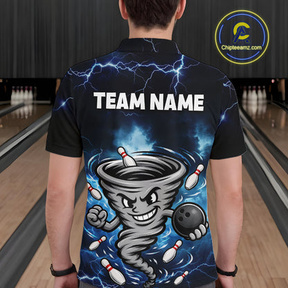 Custom Blue Thunder Lightning Tornado Bowling Jersey for Men Bowling Team Shirts Polo & 1/4 Zip HNT477