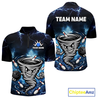 Custom Blue Thunder Lightning Tornado Bowling Jersey for Men Bowling Team Shirts Polo & 1/4 Zip HNT477
