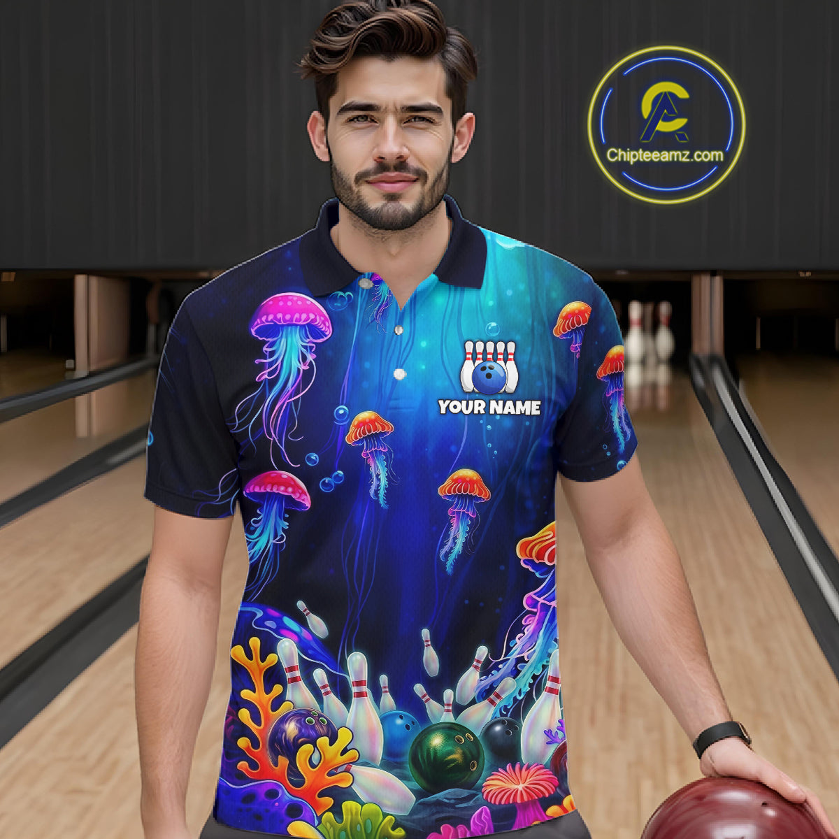 Custom Jellyfish Bowling Jersey for Men Ocean Theme Bowling Team Shirt Bowling League HNT272
