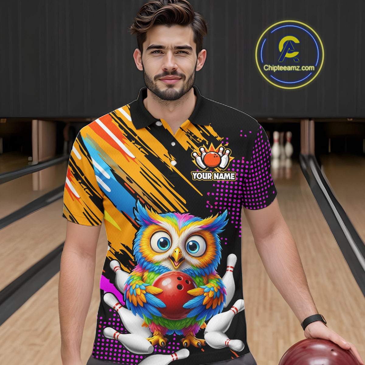 Custom Funny Colorful Owl Bowling Jersey for Men Bowling Uniform Polo & 1/4 Zip Bowling Team Shirts HNT237