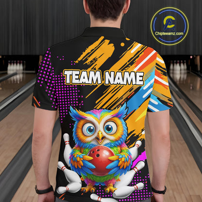 Custom Funny Colorful Owl Bowling Jersey for Men Bowling Uniform Polo & 1/4 Zip Bowling Team Shirts HNT237