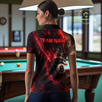 Custom Flaming Red Lightning 8 Ball Billiard Shirt for Women Billiard Team Jersey Billiard League NNT194