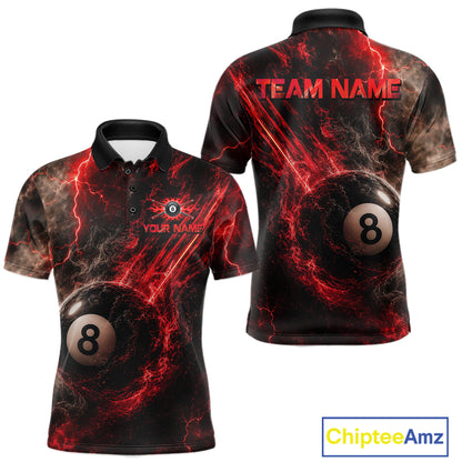Custom Flaming Red Lightning 8 Ball Billiard Shirt for Men Billiard Team Jersey Billiard League NNT194
