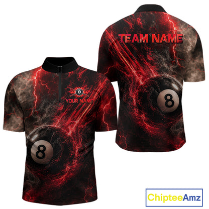 Custom Flaming Red Lightning 8 Ball Billiard Shirt for Men Billiard Team Jersey Billiard League NNT194