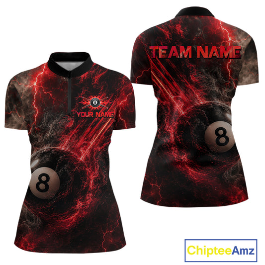 Custom Flaming Red Lightning 8 Ball Billiard Shirt for Women Billiard Team Jersey Billiard League NNT194
