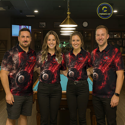 Custom Flaming Red Lightning 8 Ball Billiard Shirt for Women Billiard Team Jersey Billiard League NNT194