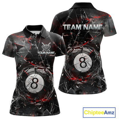Custom Broken Glass 8 Ball Billiard Shirt for Women Billiard Team Jersey Billiard League NNT193