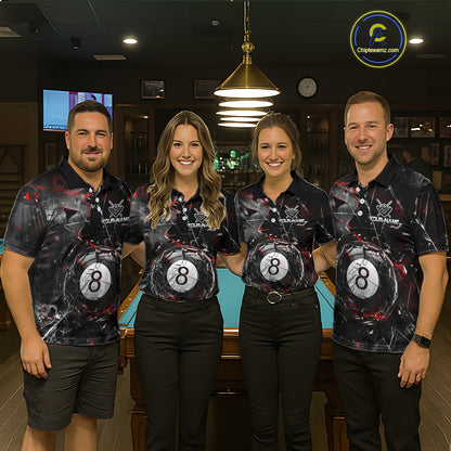 Custom Broken Glass 8 Ball Billiard Shirt for Women Billiard Team Jersey Billiard League NNT193