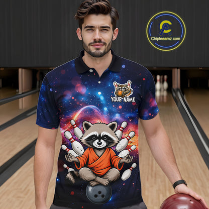 Custom Galaxy Funny Zen Raccoon Bowling Shirt for Men Bowling Team Shirts Bowling Outfit HNT313