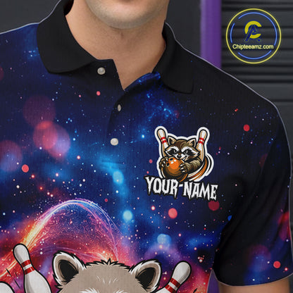 Custom Galaxy Funny Zen Raccoon Bowling Shirt for Men Bowling Team Shirts Bowling Outfit HNT313