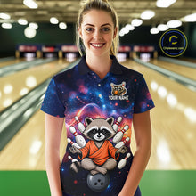 Load image into Gallery viewer, Custom Galaxy Funny Zen Raccoon Bowling Shirt for Women Bowling Team Shirts Bowling Outfit HNT313