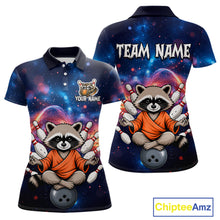 Load image into Gallery viewer, Custom Galaxy Funny Zen Raccoon Bowling Shirt for Women Bowling Team Shirts Bowling Outfit HNT313