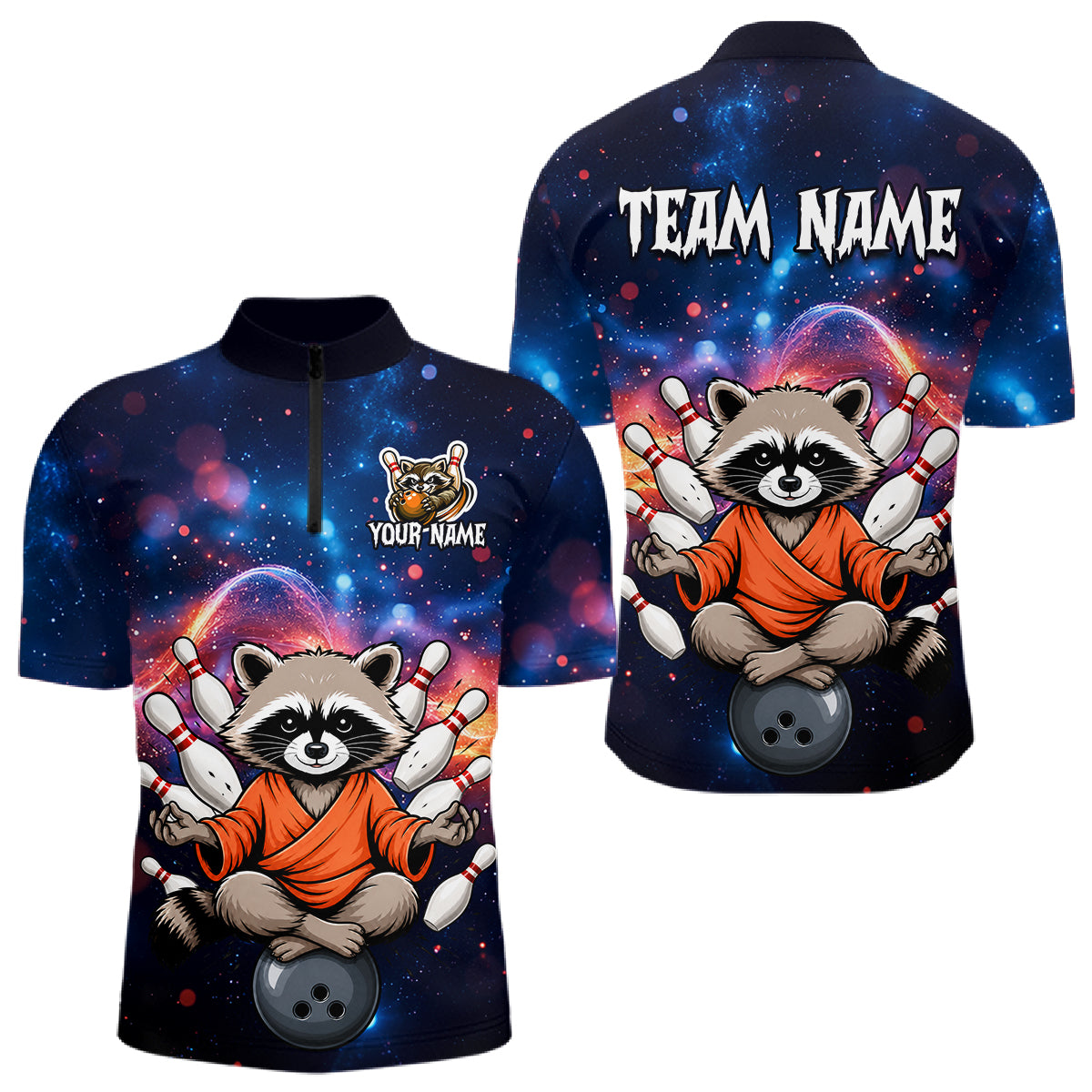 Custom Galaxy Funny Zen Raccoon Bowling Shirt for Men Bowling Team Shirts Bowling Outfit HNT313