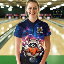 Load image into Gallery viewer, Custom Galaxy Funny Zen Raccoon Bowling Shirt for Women Bowling Team Shirts Bowling Outfit HNT313
